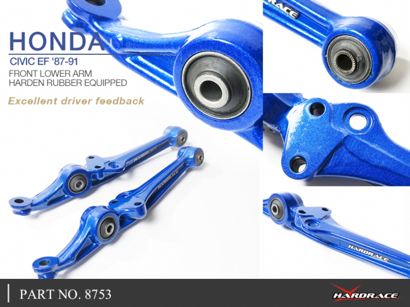 Hardrace Front Lower Arms (Harden Rubber) 88-91 CRX Civic EF - 8753